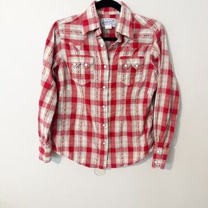 Vintage rockmount ranch wear red plaid snap button western shirt small/medium